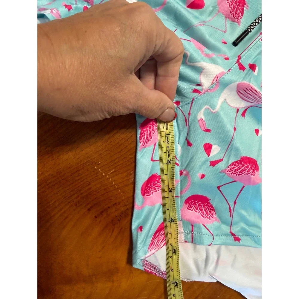 NWT FT Fenteng Flamingo Swim Trunks Men's Large Aqua Pink Quick Dry Beach
